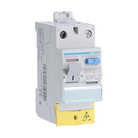 Hager – Interrupteur différentiel 2P 40A 30mA type A – Protection électrocution – Montage rail DIN – Borne à vis pour installation rapide