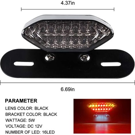 Lampada posteriore LED per moto, integrata con freno e frecce, montaggio su telaio in ferro, lente nera (1/3)