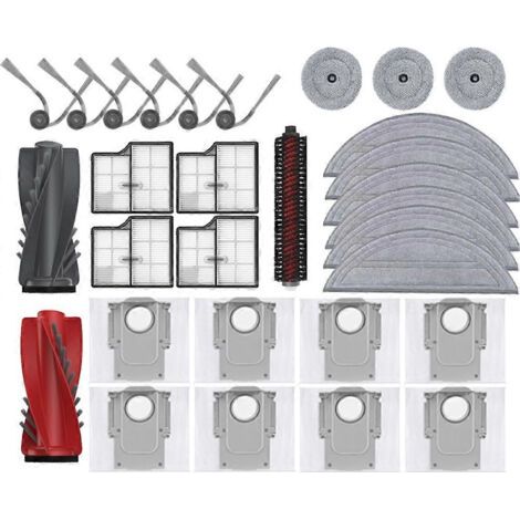 Accessoires pour balai robot Roborock Saros 10/Roborock S9 MaxV : brosse principale, brosses latérales, filtre haute efficacité et chiffon de nettoyage.