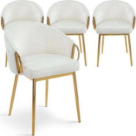 Lot de 4 Chaises en Velours "Julia" 74cm Beige & Or (1/5)