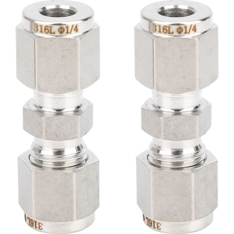 Raccord droit à double olive en acier inoxydable 316, 2 pièces, adaptateur de tube pour tuyau (Ф1/4) (1/5)