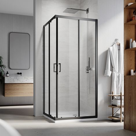 ELEGANT Black Frame Shower Doors Corner Entry Shower Enclosure 6mm Toughened Safety Glass shower Cabin, 70 x 70 x 185 cm (1/5)