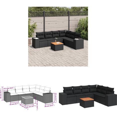 7-tlg. Garten-Sofagarnitur mit Kissen Schwarz Poly Rattan - Gartensorte - Gartenmöbelset - PE-Rattan Möbel - Outdoor Lounge Set - Esstischgarnitur - Home & Living (1/3)