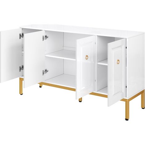 Buffet blanc et doré avec rangement, pieds métalliques, 140x40x80 cm (1/5)