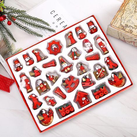 30pcs DIY Painted Wooden Christmas Tree Decoration Pendants (1/5)