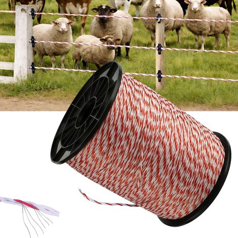 Corde de clôture de pâturage, pour chevaux, ruban de clôture avec 6 fils en acier inoxydable et 15 brins, corde tressée pour une utilisation dans les potagers, les pâturages et les cours (1/5)