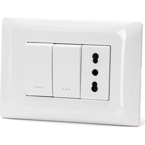 Aigostar Placca Placchetta Completa 3 Posti 2 Interruttori 2 Vie 1 Presa 503