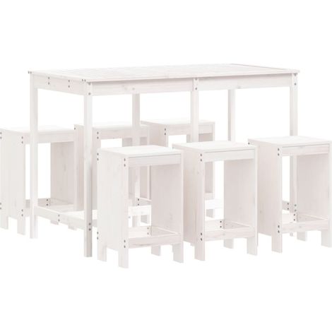 Maison Exclusive - 7-tlg. Gartenbar-Set Weiß Massivholz Kiefer