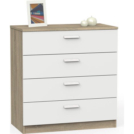 Commode de chambre moderne Tibet 4C Chêne Cambrien et Blanc 74x78 cm (1/2)