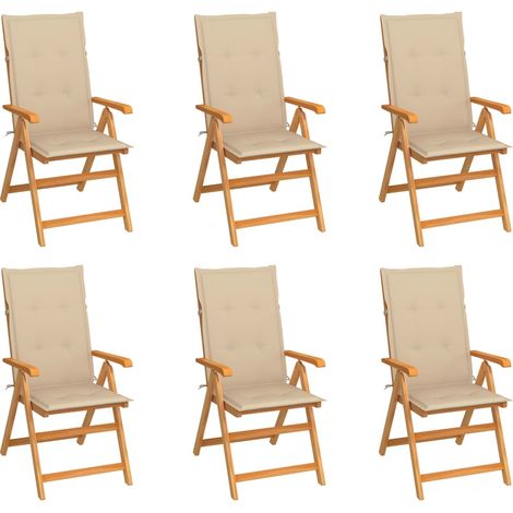 Chaises de jardin 6 pcs avec coussins beige Bois de teck (1/5)