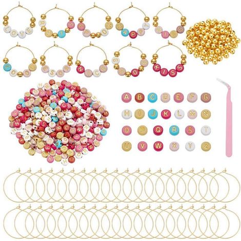 Kit de breloques pour verres à vin DIY avec perles alphabet, 60 pièces, matériel de bricolage pour fêtes