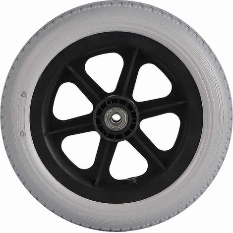 Roue arrière de fauteuil roulant (30 cm / 12 pouces) – Pneu plein antidérapant en polyuréthane – Gris (pièce de rechange) (1/3)