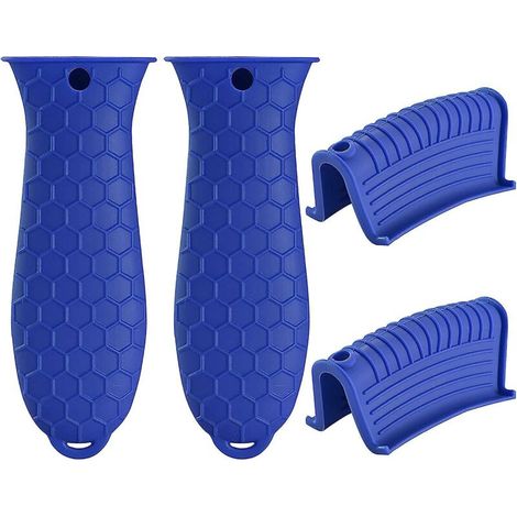 Set mit 4 blauen Silikon-Ofenhandschuhen für gusseiserne Töpfe und Pfannen (1/5)