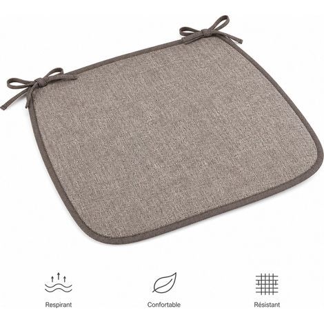 Stuhlkissen aus Baumwoll-Leinen, 45 x 45 cm, braun mit Bindeband – hufeisenförmiges Kissen für alle Jahreszeiten (1/5)