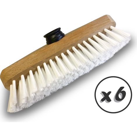 Balai brosse lave-pont synthétique - Monture bois - Douille vissante plastique - Quantité x 6 - Synthétique sans manche