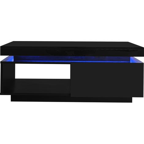 Set soggiorno nero con mobile TV e tavolino da caffè, finitura lucida, con LED, MODENUIT (1/5)