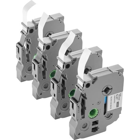VEVOR Nastro per Etichette, 4 Pezzi, Ricariche per Etichettatrice Nero su Bianco 12 mm, per Vari Tipi di Brother P-Touch, Resistenti e di Lunga Durata, Sostitutive per Letra Tag TZe-231