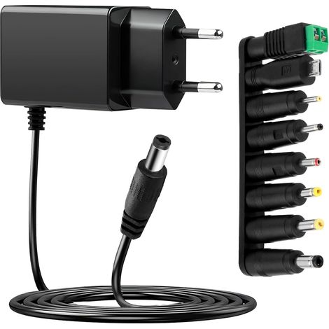 6V 1A Alimentation Adaptateur Secteur avec DC 5,5mm x 2,1mm avec 8 Connecteurs Chargeur AC 100-240V vers DC 6V 1000mA Universel pour Bande LED Caméra CCTV Routeur Disque Dur Externe et Jouet Enfant (1/5)