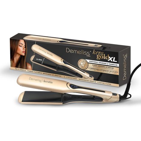 Saint Algue Lisseur Kera-GOLD XL - Plaques Larges Kératine - 14 Températures - Écran Digital - Cordon Rotatif 360° - Lissage Professionnel - Adapté à Tous Cheveux - Écran Digital
