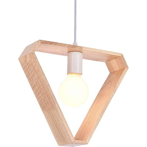 Lustre Moderne, Suspension Luminaire en Bois Rétro Plafonnier Abat-jour Géométrique Lampe de Plafond pour Salon Chambre (Triangle - 29CM) (1/5)
