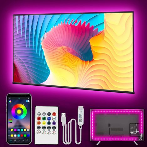 Ruban LED TV 2M, RGB Bande Lumineuse LED pour 40"- 60" TV, Musique Sync Bluetooth APP et Télécommande TV LED Strip USB Alimenté convient pour les chambres, les jeux, Festivals (1/5)