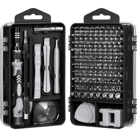 Präzisions-Schraubendreher, Mini-Magnetschraubendreher-Set, Computer-Reparatur-Werkzeug-Set für PC, Laptop, Telefon, Brille, Mac, Smartphone, Heimwerken, Spielekonsolen, 120 in 1, Schwarz