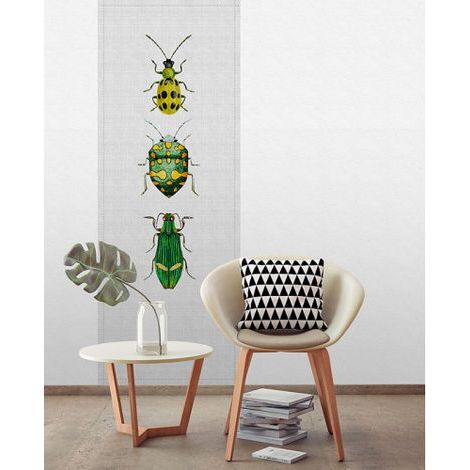 Papier peint panoramique parfait pour chambre d'enfant Tapisserie panoramique insectes verts Papier peint panoramique effet textile gris (1/3)