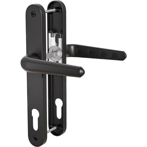 UPVC Poignée de porte,Noir,Axe de 92mm,Centres de vis de 210mm,Plaque arrière de 243mm,Système de ressort,Convient aux portes d'entrée,Porte de patio (1/5)