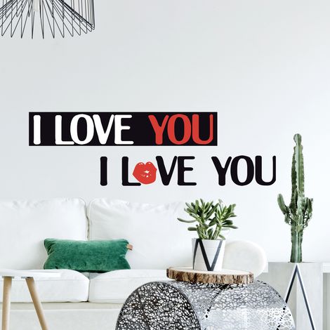 Sticker autocollant décoratif "I Love You" 24 cm X 68 cm, citation "Je t'aime" en anglais, décoration murale pour la maison. (1/2)