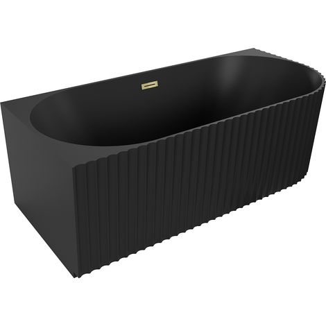 Mexen Gia freistehende Eckbadewanne gerillt links 150 x 75 cm, schwarz matt, Überlauf gold - 52701507571L-50 (1/3)