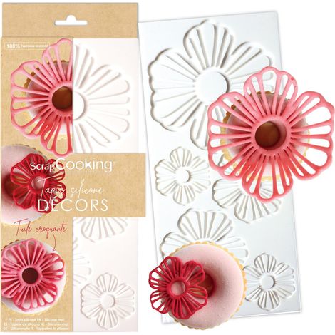 Moule pour Tuiles Croquantes « Fleurs » - Tapis Silicone en Relief pour Créer Décorations Gâteaux (1/5)