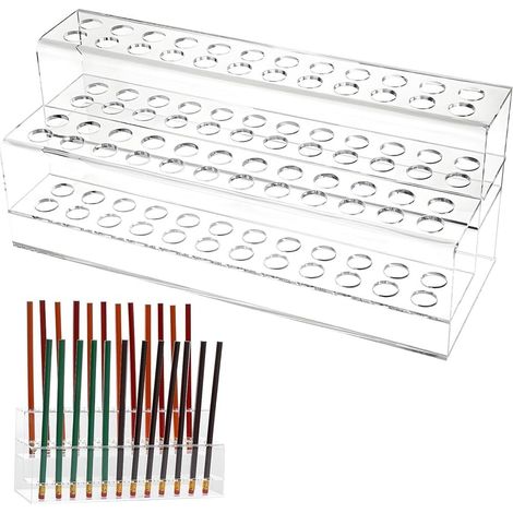 Clear à 2 Niveaux Acrylique Contexte de Stylo 48 Slot Affiche de Bureau pour L'École de Stylos à Domicile pour le Bureau à Domicile (1/5)