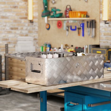 Boîte de rangement – boîte à outils en aluminium. Poignées extensibles, verrouillable. Dimensions : 76 x 33 x 25 cm (L x l x H). (1/5)