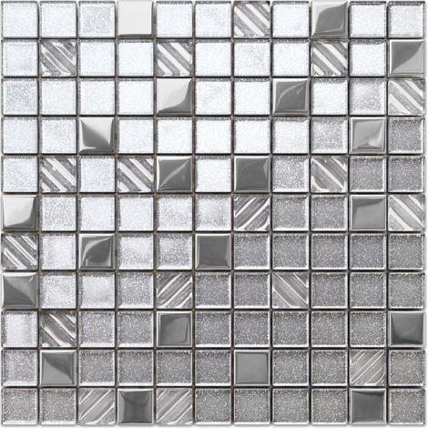 Ilcom mosaico in vetro su rete per bagno e cucina  30cm x 30cm  -  Silver energy (1/5)