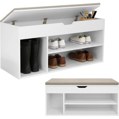 Panca scarpiera con seduta imbottita 4 scomparti bianco o rovere Bianco