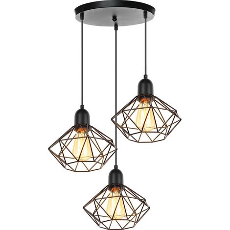 Suspension Luminaire 3 Lampes Lustre Plafonnier Interieur Vintage Plafond Abat-Jour Métal 20cm Lampe E27 Corde Ajustable pour Salon Cuisine (1/5)