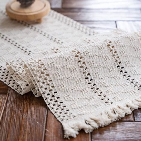 Camino de mesa de macramé beige,camino de mesa con borlas,encaje rectangular de ganchillo,decoración de mesa,30 x 120 (1/5)