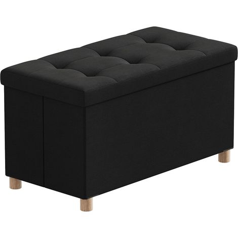 Banc de Rangement, Pouf Coffre Rangement avec Pieds de Tabouret, Coffre de Rangement, Coffre a Jouet, Pouf Salon, Noir, 76 x 38 x 38 cm (1/5)
