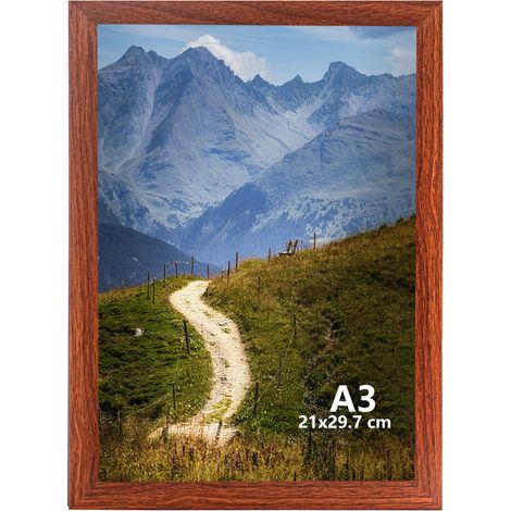 Cadre A3,Bois,Cadre en bois MDF robuste,Cadres muraux noirs,Cadre blanc,Idéal pour les photos et les certificats,Plexiglass incassable,Cadre photo (bois foncé) (1/5)