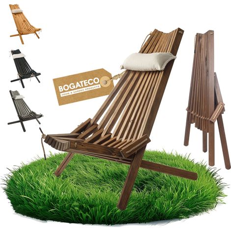 BOGATECO Transat bois pliable fauteuil coussin imperméable marron (1/5)