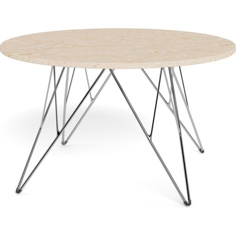 Mesa de centro Norsica 820, Beige + Plata, 46x0x0cm, Diámetro: 80, Mármol, Redonda