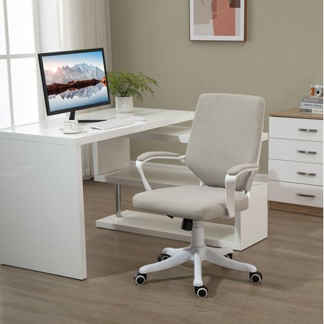 Chaise de bureau ergonomique 62x69x92-100 cm beige en polyester avec support lombaire et hauteur réglable (1/5)