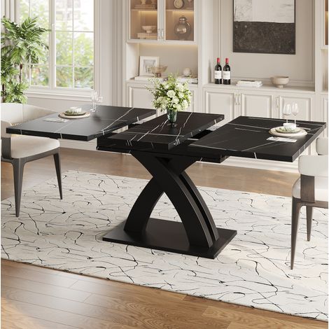 Table à manger extensible 160x80x76 cm en MDF noir, gain de place pour salle à manger FloraGrace (1/5)