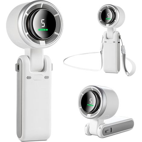 1800mAh Mini Ventilateur Portable, Petit Ventilateur de Poche/Bureau/Cou Vitesses Puissantes&Moteur Sans Balais, Ventilateur Rechargeable pour Camping, Sport, Voyage-Blanc Ivoire (1/5)