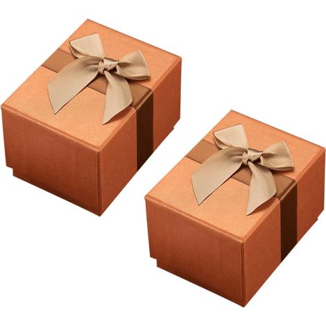 Boîte de rangement pour bijoux et montres, lot 2, papier orange, élégant nœud décoratif, idéale (1/5)