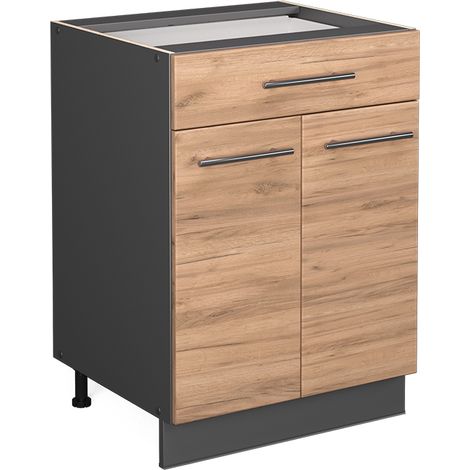 Meuble cuisine Fame-Line, Chêne de force doré, 60 cm avec tiroir, sans plan de travail, Vicco