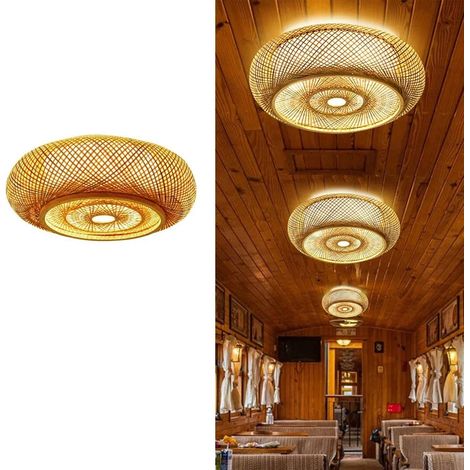 Luminaire plafond encastré en bambou 50 cm – Plafonnier vintage fait main pour intérieur, salon, chambre ou balcon, sans ampoule (1/5)