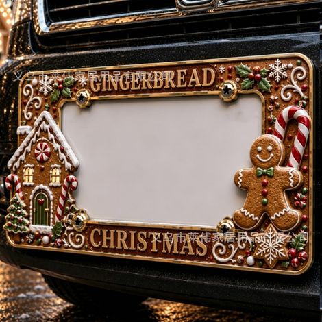 Cadre de plaque d'immatriculation de Noël - Bonhomme en pain d'épice/Taureau des Highlands - Vis non incluses
