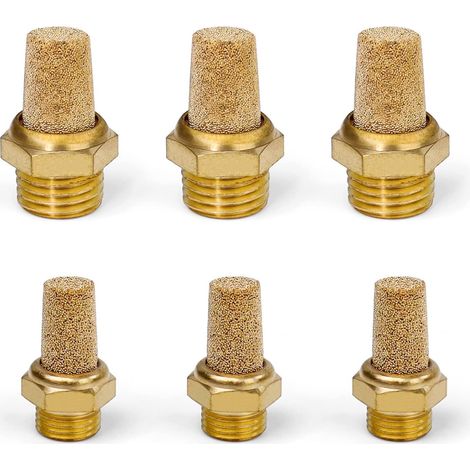 Pneumatischer Verteilerschalldämpfer – 3 Stück 1/4" und 3 Stück 1/8" pneumatische Schalldämpfer, Messing-Schalldämpferanschluss mit Außengewinde