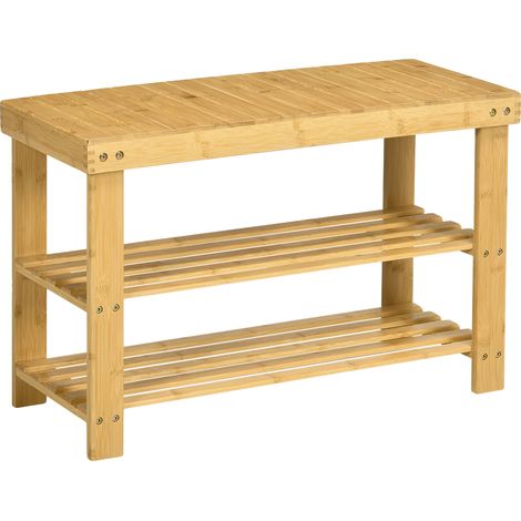 Zapatero de 3 niveles, de bambú y madera natural, 70x28x45 cm. (1/2)